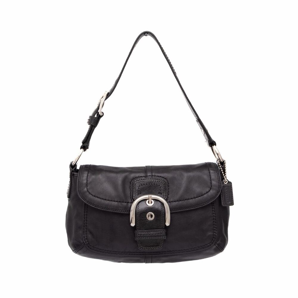 Coach Medium Soho F13105 Y2K Black Leather Flap Shoulder Bag RARE Vintage